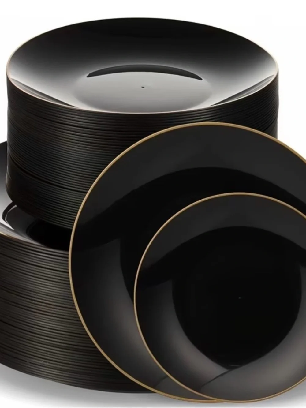 Set of 40 Black & Gold Rim Disposable Party Plates | 20 Dinner + 20 Appetizer